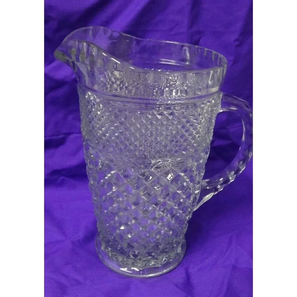 TWO-Vintage Pitcher Vintage WEXFORD Glass Diamond Design ANCHOR HOCKING #259-D